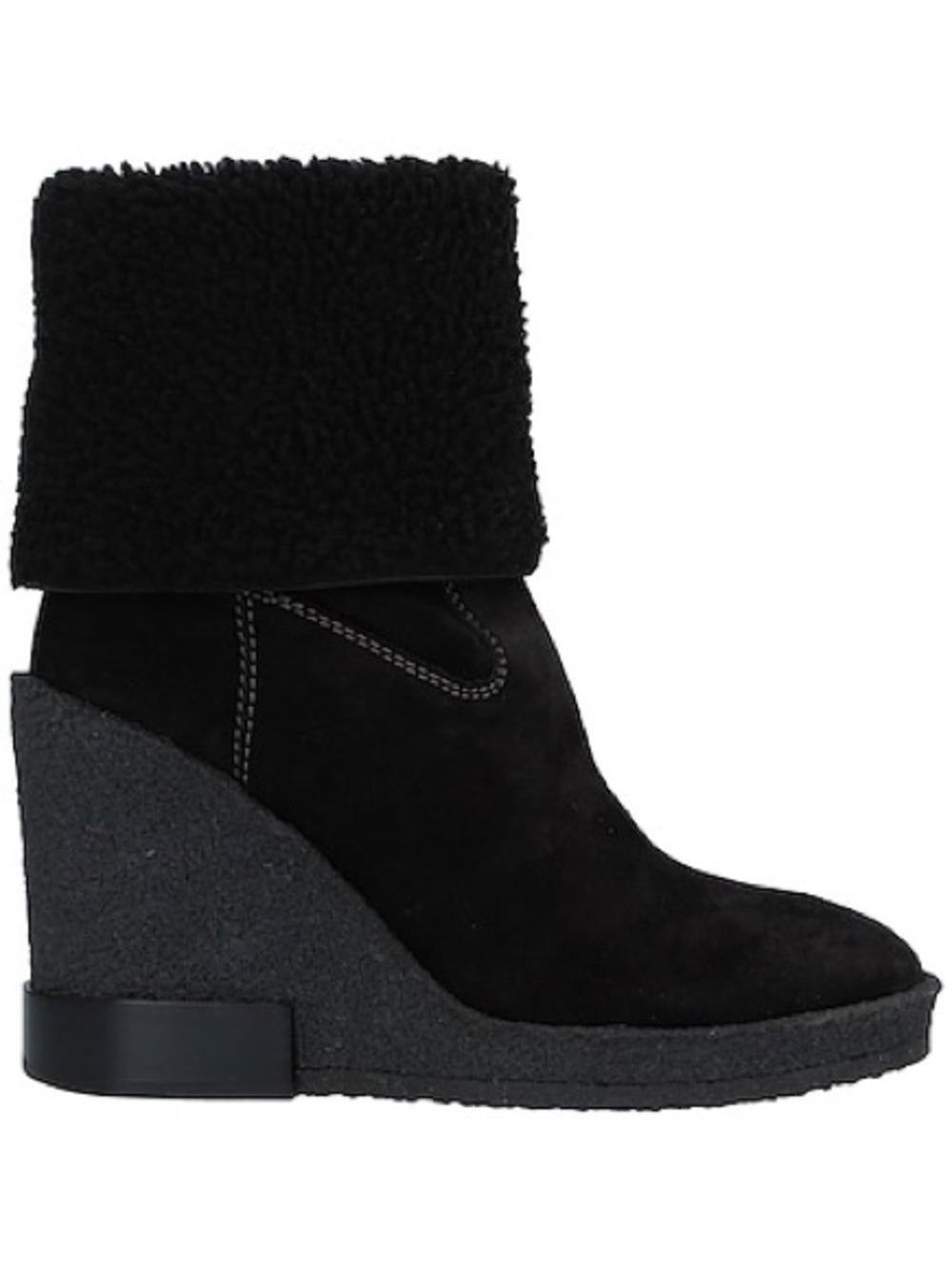 Tod's Black Suede Wedge Boot with Shearling Cuff
